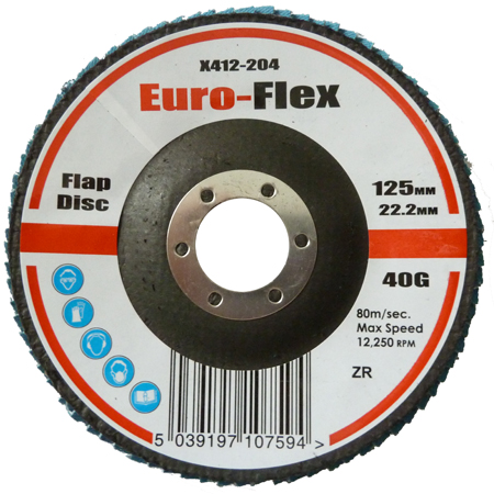 EuroFlex Flap Disc 125mm x 22.23mm Zirconium 40 Grit ( Pack of 10 )